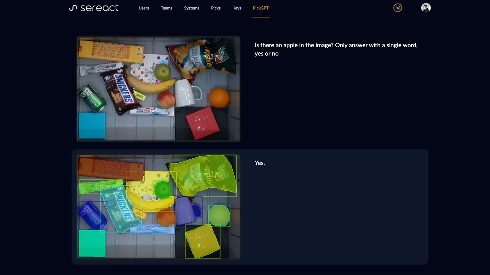 PickGPT Interface with Bin