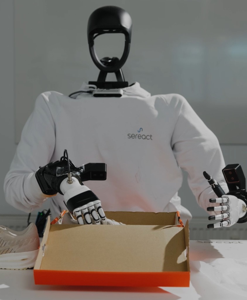 Humanoid hand gripper handling shoebox