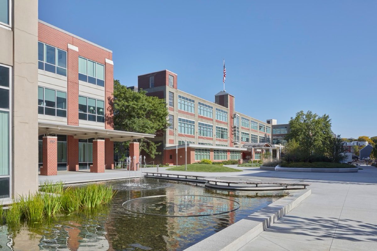 Hood Park courtyard and reflecting pool at Sereact Boston